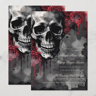 Invitación Elegante Boda de cráneo gótico y Rosas