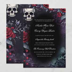 Invitación Elegante Boda de cráneo gótico y Rosas