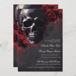 Invitación Elegante Boda de cráneo gótico y Rosas