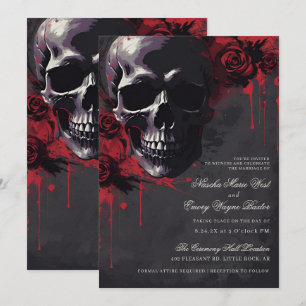 Invitación Elegante Boda de cráneo gótico y Rosas