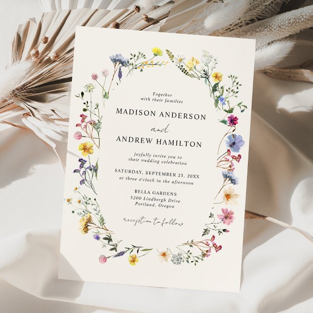 Invitación Elegante Boda de Crema de Flor Silvestre (Subido por el creador)