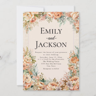Invitación Elegante Boda de Crema de Peach Floral