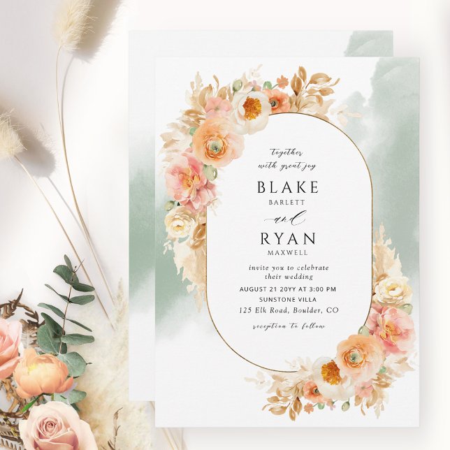 Invitación Elegante Boda de crema de Rubor de Peach y de Oval (Subido por el creador)