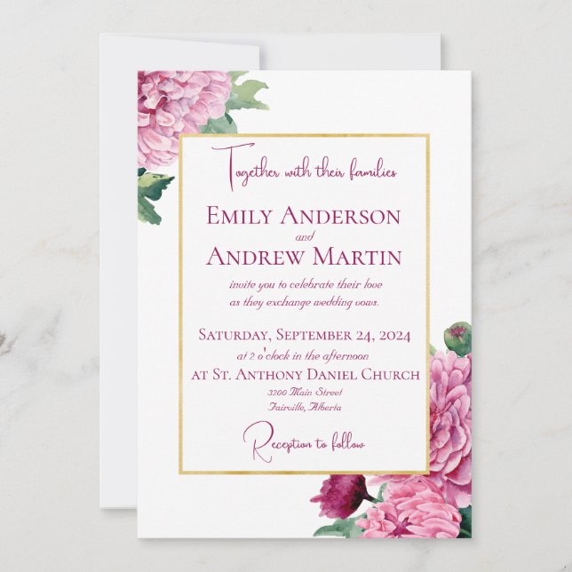 Invitación Elegante Boda de crisantemos botánicos (Anverso)