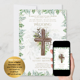Invitación Elegante Boda de cruz rústica de vegetación cristi