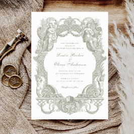 Invitación Elegante Boda de cuadro de tela de sage barroco vi