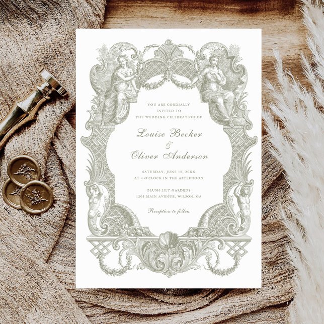 Invitación Elegante Boda de cuadro de tela de sage barroco vi (Subido por el creador)
