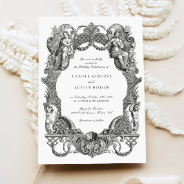 Invitación Elegante Boda de cuadro de tela floral barroca vin