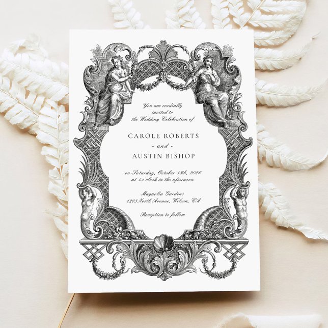 Invitación Elegante Boda de cuadro de tela floral barroca vin (Subido por el creador)