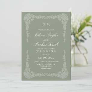 Invitación Elegante Boda de Cuadro Francés Verde Salvia