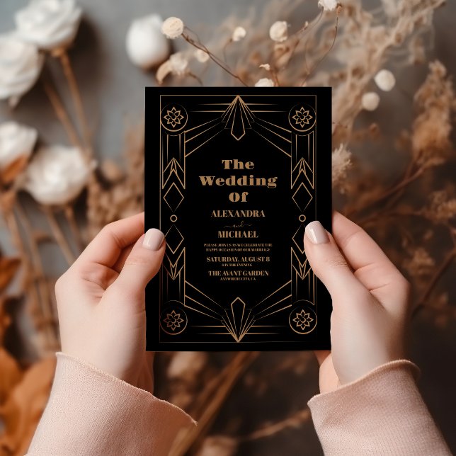 Invitación Elegante Boda de cuadros Art Deco (Subido por el creador)