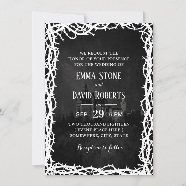 Invitación Elegante Boda de cuadros de cuento de hadas oscuro (Anverso)