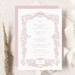 Invitación Elegante Boda de cuadros de Rubor barroco floral v