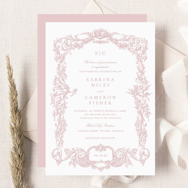 Invitación Elegante Boda de cuadros de Rubor barroco floral v (Subido por el creador)