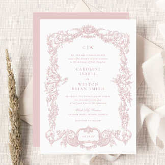 Invitación Elegante Boda de cuadros de Rubor barroco vintage