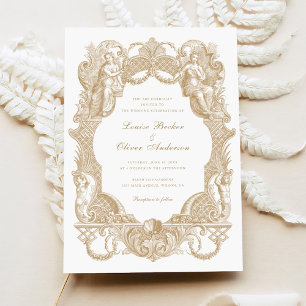 Invitación Elegante Boda de cuadros de tela de oro barroco vi