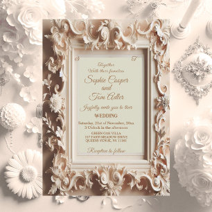 Invitación Elegante Boda de cuadros dorados de opulencia barr