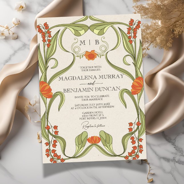 Invitación Elegante Boda de cuadros florales de estilo Art No (Subido por el creador)