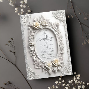 Invitación Elegante Boda de cuadros Rosa Art Nouveau