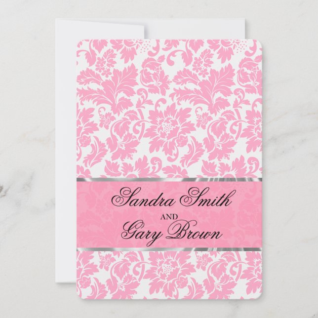 Invitación Elegante Boda De Damas De Flor Rosa Y Blanca (Anverso)