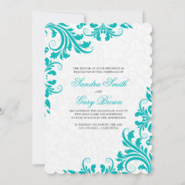Invitación Elegante Boda de damascos blancos de encaje azul