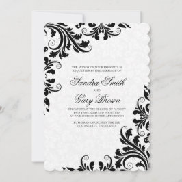 Invitación Elegante Boda de damascos blancos de encaje negro