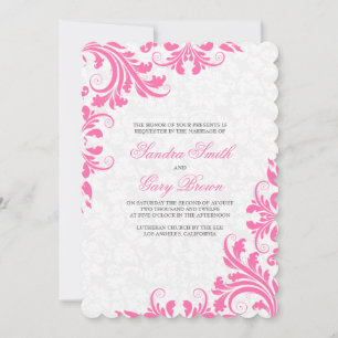 Invitación Elegante Boda de damascos blancos de encaje rosado