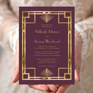 Invitación Elegante Boda de decoración geométrica de oro de B