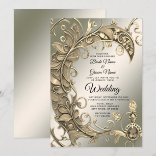 Invitación Elegante Boda de decoración moderna de oro