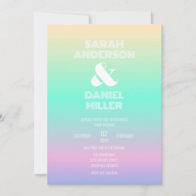 Invitación Elegante Boda de degradado holográfico de color oc (Anverso)