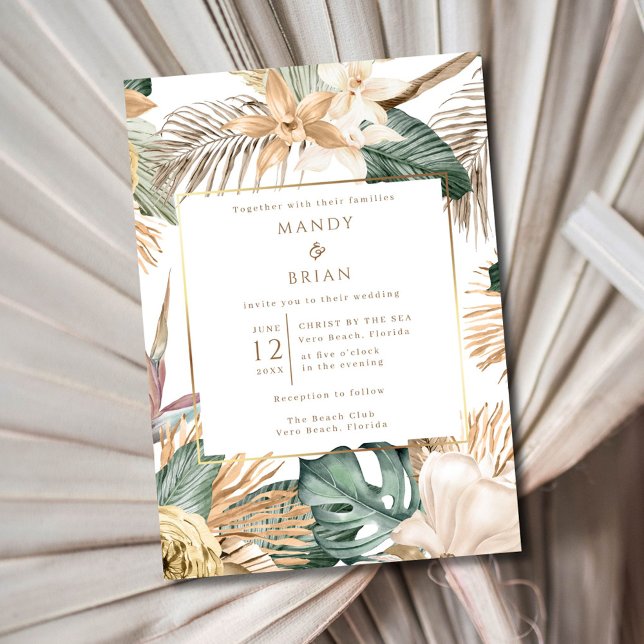 Invitación Elegante Boda de Destino de Playa Costera (Elegant Coastal Beach Destination Wedding Invitation)