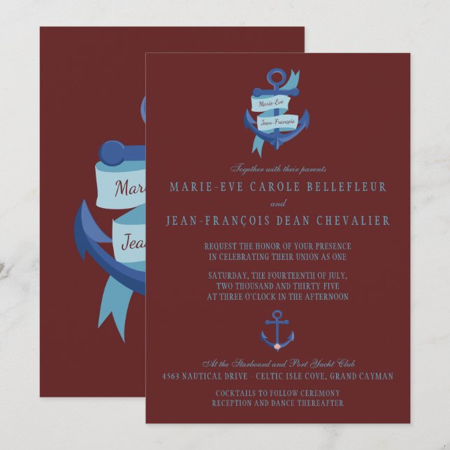 Invitación Elegante Boda de Destino de Yate Náutico (Anverso / Reverso)