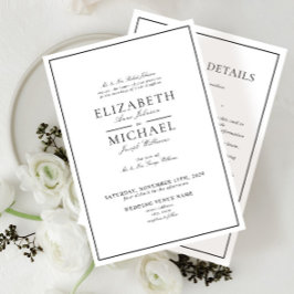 Invitación Elegante Boda de detalles clásicos en blanco y neg