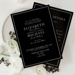 Invitación Elegante Boda de detalles de guiones blancos y neg