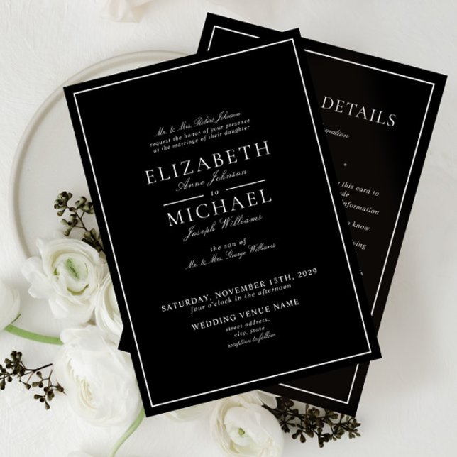 Invitación Elegante Boda de detalles de guiones blancos y neg (Subido por el creador)