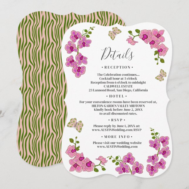 Invitación Elegante Boda de detalles de orquídeas moradas del (Anverso / Reverso)
