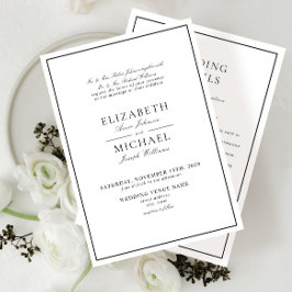 Invitación Elegante Boda de detalles del guión clásico blanco