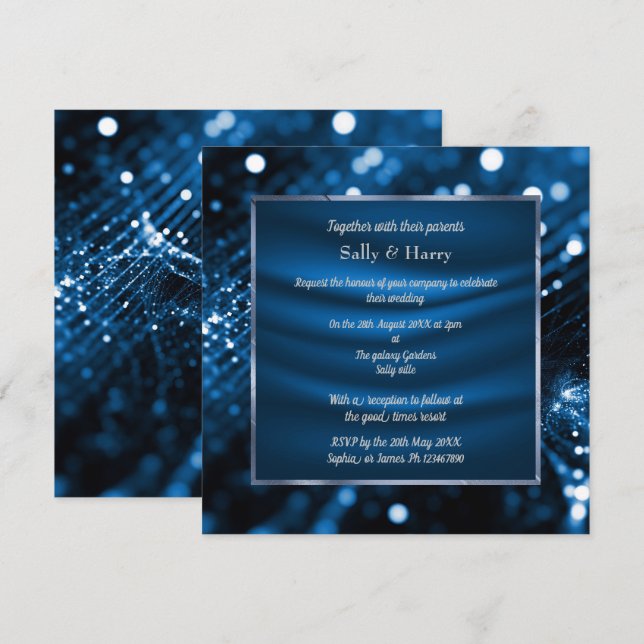 INVITACIÓN ELEGANTE BODA DE DIAMANTE AZUL REAL SATIN (Anverso / Reverso)