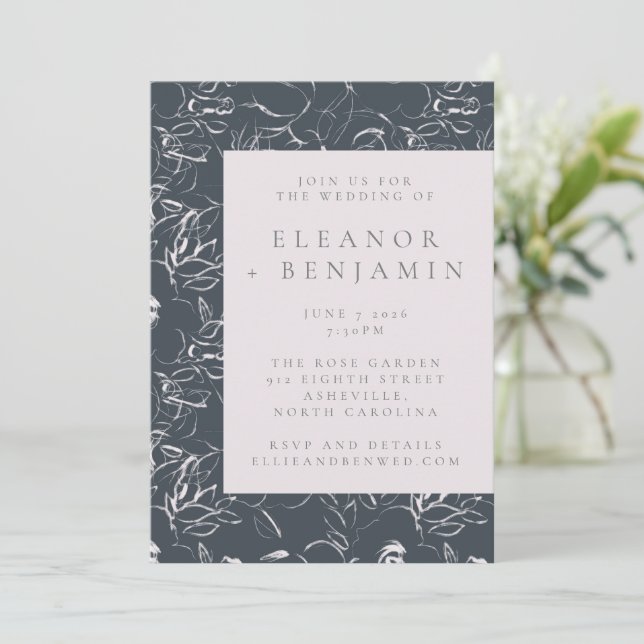Invitación Elegante Boda de dibujo botánico Rubor y gris (Anverso de pie)