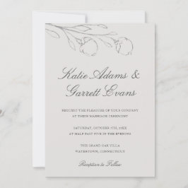 Invitación Elegante Boda de dibujo de lápiz gris Flores