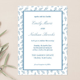 Invitación Elegante Boda de Dinero Antiguo del Blue Garden