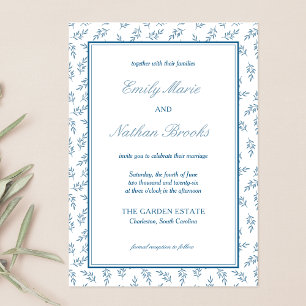 Invitación Elegante Boda de Dinero Antiguo del Blue Garden