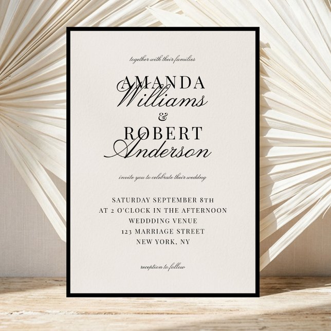Invitación Elegante boda de dinero antiguo en negro y marfil (Subido por el creador)