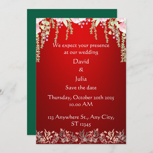 Invitación Elegante Boda de diseño de estilo Art Deco floral  (Anverso / Reverso)