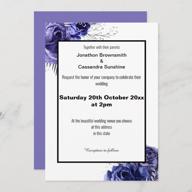 INVITACIÓN ELEGANTE BODA DE DISEÑO FLORAL (Anverso / Reverso)