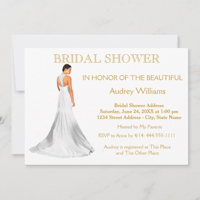 Invitación Elegante Boda de ducha de novia Gown (Anverso)