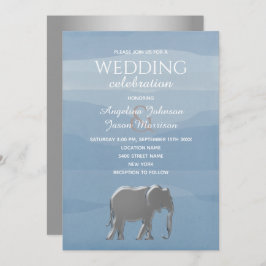 Invitación Elegante Boda de elefante dorado azul turquesa