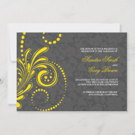 Invitación Elegante Boda de encaje amarillo de damascos grise