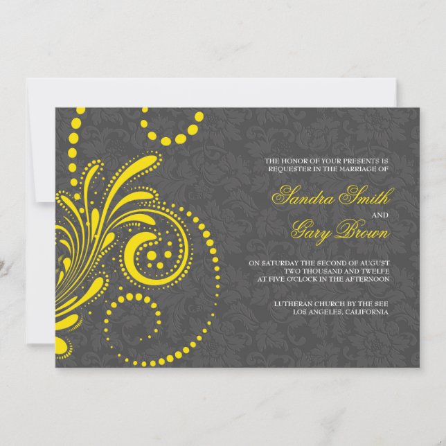 Invitación Elegante Boda de encaje amarillo de damascos grise (Anverso)