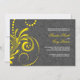 Invitación Elegante Boda de encaje amarillo de damascos grise